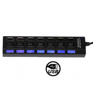 HUB USB 2.0 7 Ports, avec 7 commutateurs et 7 LED, noir (noir) S7212B442-20