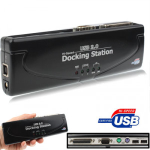 Station d'accueil Hi-Speed ​​USB 2.0 avec 8 ports (2xUSB 2.0 + souris PS2 + clavier PS2 + RS232 + DB25 + LAN + Upstream), noir SH091B887-20