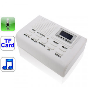 Boîte de l'enregistreur téléphonique, carte SD de soutien / MMC / TF, enregistrement vocal, avec fonction MP3 et horloge et LCD (blanc) SB108W1502-20