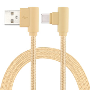 25 cm USB vers USB-C / Type-C Câble de chargement à double coude de style tissage en nylon USB-C /, Câble de chargement à double coude USB vers USB-C / Type-C de 25 cm (doré) SH669J1240-20