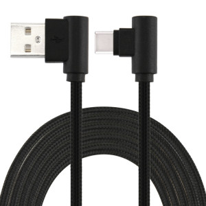 1M USB vers USB-C / Type-C Câble de chargement à double coude de style tissage en nylon, Câble de chargement à double coude USB vers USB-C / Type-C de 1 m de style tissage en nylon (noir) SH675B1294-20