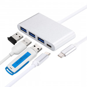 4 en 1 3 x ports USB 3.0 et adaptateur de répartiteur mâle USB-C / type-C femelle vers USB-C / type-C (argent) SH733S1084-20