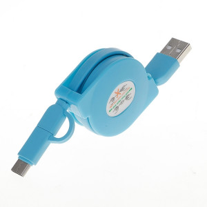 Câble de chargement de synchronisation de données Micro USB vers Type-C rétractable de 1 m 2A deux en un, Pour Galaxy, Huawei, Xiaomi, LG, HTC et autres téléphones intelligents, appareils rechargeables (bleu) SH217L520-20