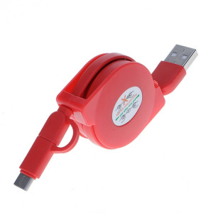 Câble de chargement de synchronisation de données Micro USB vers Type-C rétractable de 1 m 2A deux en un, Pour Galaxy, Huawei, Xiaomi, LG, HTC et autres téléphones intelligents, appareils rechargeables (rouge) SH217R402-20