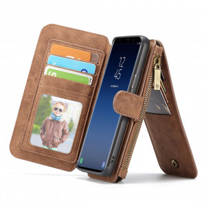 CaseMe pour Samsung Galaxy S9 Crazy Horse Texcture détachable horizontale étui en cuir avec fente pour carte et titulaire & Zipper Wallet et cadre photo (Brown) SC191Z1171-20