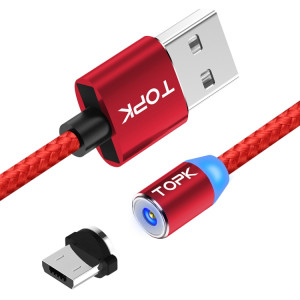 TOPK AM23 1m 2.4A Max USB vers Micro USB Câble de Charge Magnétique Tressé en Nylon avec Indicateur LED(Rouge) ST482R1506-20