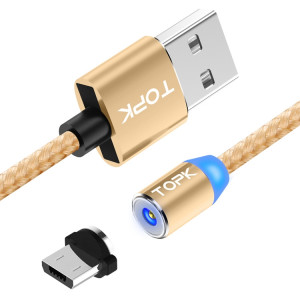 TOPK AM23 2m 2.4A Max USB vers Micro USB Câble de Charge Magnétique Tressé en Nylon avec Indicateur LED (Or) ST483J846-20