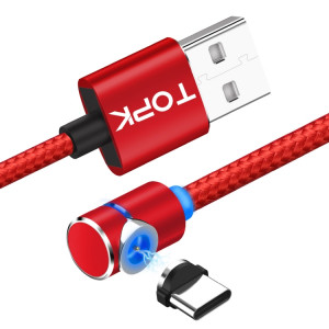 TOPK AM30 1m 2.4A Max USB vers USB-C / Type-C Câble de charge magnétique coudé à 90 degrés avec indicateur LED (Rouge) ST560R1058-20