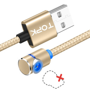 TOPK AM30 1m 2.4A Max Câble de charge magnétique coudé à 90 degrés USB avec indicateur LED, sans prise (Or) ST562J1708-20