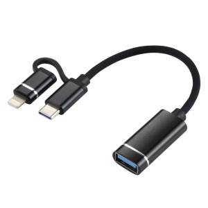 USB 3.0 femelle à 8 broches + USB-C / TYPE-C Chargement mâle + Transmission OTG Nylon TRAIDÉ Câble de tressé, Durée du câble: 11cm (noir) SH197B101-20