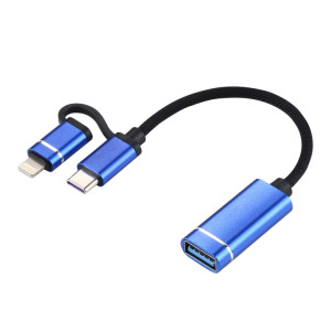 USB 3.0 Femme à 8 broches + USB-C / Type-C Chargement masculin + Transmission OTG Nylon ADAPTATEUR ADAPTATEUR DE TRANSPORT, Longueur du câble: 11cm (bleu) SH197L1924-20