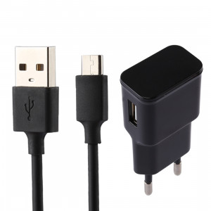 5V 2.1A Intelligent Identification USB Chargeur avec 1 m USB à Micro USB Câble de Recharge, UE Plug pour Galaxy S7 et S7 Edge / LG G4 / Huawei P8 / Xiaomi Mi4 et autres Smartphones (Noir) SH053B1025-20