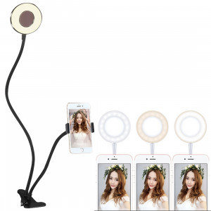 Clip Style support de support de téléphone portable universel Selfie Ring Light avec 3-Color Light Adjustment, pour l'enregistrement en studio, diffusion en direct, Live Show, KTV, etc. (Noir) SH502B1798-20