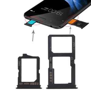 Pour Vivo Y66 2 x plateau de carte SIM + plateau de carte Micro SD (noir) SH466B1590-20