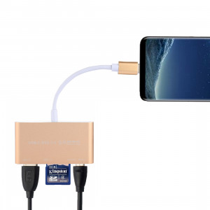 5 en 1 Micro SD + SD + USB 3.0 + USB 2.0 + Port micro USB vers USB-C / Type-C Lecteur de carte adaptateur OTG COMBO pour tablette, smartphone, PC (Gold) SH547J1066-20
