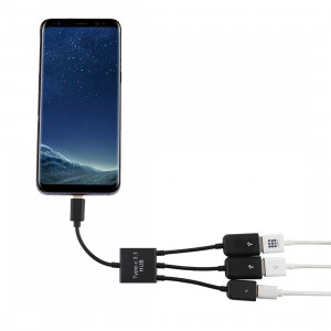 Portable USB-C / Type-C Mâle à deux ports USB Femelle + Micro USB Femelle Mini Câble Hub Splitter Adaptateur SH55511789-20