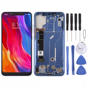 Ecran LCD et numériseur Assemblage complet avec cadre et touches latérales pour Xiaomi Mi 8 (bleu) SH226L1016-20