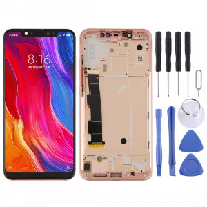 Ecran LCD et numériseur Assemblage complet avec cadre et touches latérales pour Xiaomi Mi 8 (or rose) SH26RG1636-20