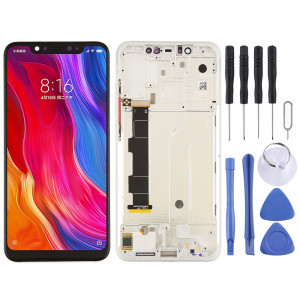 Ecran LCD et numériseur Assemblage complet avec cadre et touches latérales pour Xiaomi Mi 8 (Argent) SH226S1130-20