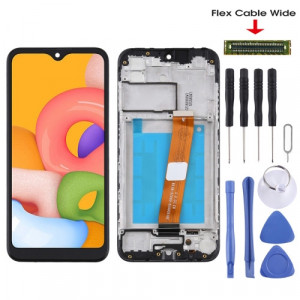 Écran LCD OEM (câble flexible large) pour Samsung Galaxy A01 Assemblage complet du numériseur avec cadre (noir) SH759B675-20