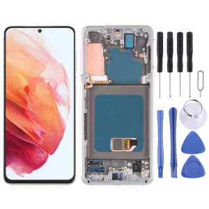 Écran LCD Super AMOLED d'origine pour Samsung Galaxy S21 4G/S21 5G SM-G990 SM-G991 Assemblage complet du numériseur avec cadre (Argent) SH045S1381-20