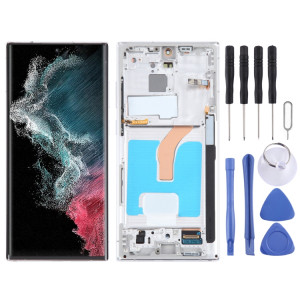 Pour Samsung Galaxy S22 Ultra 5G SM-S908B Écran LCD d'origine numériseur complet avec cadre (blanc) SH117W1427-20