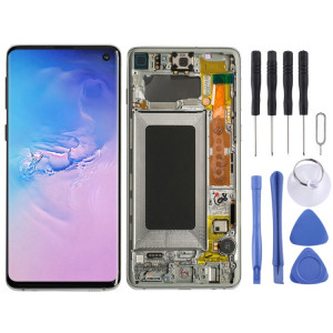 Écran LCD Super AMOLED d'origine pour Galaxy S10 4G Digitizer Assemblage complet avec cadre (Blanc) SH679W192-20