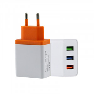 2 A 3USB Chargeur de voyage pour téléphone portable, prise européenne (orange) SH201D1078-20