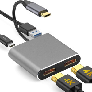 ZS-SG4T1HD2 4-en-1 Type-C vers double port HDMI + USB 3.0 + Port de chargement PD Type-C Adaptateur de station d'accueil HD multifonctionnel (gris) SH001A517-20