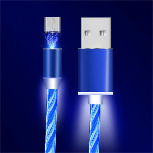 Câble de données de streamer coloré d'attraction magnétique à 360 degrés USB vers micro USB, longueur du câble: 1 m (bleu) SH201A931-20