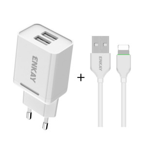 ENKAY Hat-Prince T003-1 10.5W 2.1A double USB charge adaptateur d'alimentation de voyage prise ue avec câble 2.1A 1m 8 broches SE11011466-20