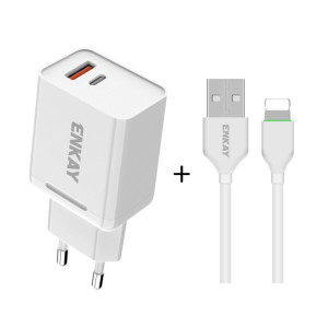 ENKAY Hat-Prince T030 18W 3A PD + QC3.0 double USB adaptateur d'alimentation de charge rapide prise ue chargeur de voyage Portable avec 1m 3A câble 8 broches SE1801887-20