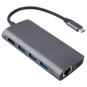 8 en 1 Type-C à HDMI + USB 3.0 x 3 + RJ45 + PD + SD / TF Adaptateur hub SH54561623-20