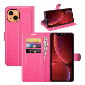 Pour iPhone 13 Litchi Texture Texture Horizontal Flip Cas de protection avec support & Card Slots & Portefeuille (Rose Rouge) SH601H494-20