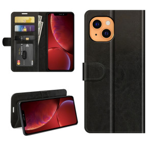 Texture R64 Étui de protection horizontal simple Horizontal avec support et carte de portefeuille et cadre de portefeuille et photo pour iPhone 13 mini (noir) SH801A825-20