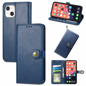 Pour iPhone 13 Coloration solide Coque Boucle à boucle de téléphone avec lanière et cadre photo Slot & Portefeuille et fonction de portefeuille (bleu) SH803C775-20