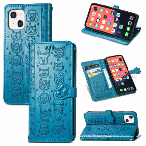 Étui de cuir horizontal horizontal de chat et de chien mignon avec support et portefeuille et portefeuille pour iPhone 13 (bleu) SH003C1643-20