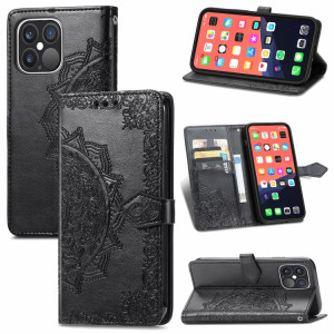 Horizon Horizontal horizontal de Mandala Fleur avec support & Three Card Slots & Wallet & Lanière pour iPhone 13 PRO (Noir) SH302A648-20