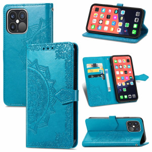 Horizon Horizontal horizontal de Mandala Flower avec support & Three Card Slots & Wallet & Lanière pour iPhone 13 PRO (Bleu) SH302D1386-20