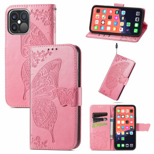 Boîtier à rabat horizontal horizontal en relief de papillon avec support / portefeuille / portefeuille pour iPhone 13 PRO (rose) SH802B867-20