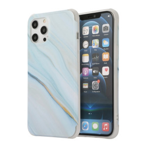 Étui de couverture arrière en marbre en marbre or de quatre coins de seconde coiffure pour iPhone 13 Pro (Bleu) SH102F1311-20