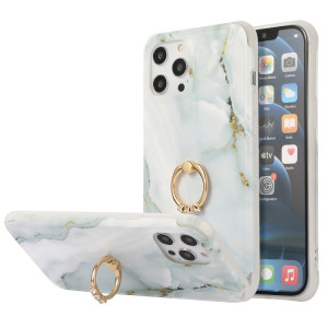 Housse de couverture arrière en marbre en marbre d'or de quatre coins coupées avec anneau en strass en métal pour iPhone 13 Pro (gris) SH202B1949-20