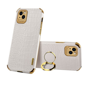 Étui en cuir à motif de crocodile TPU galvanoplié avec porte-bague pour iPhone 13 Pro (blanc) SH402E269-20