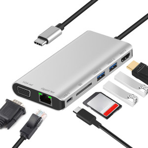 7 en 1 Type-C à RJ45 + VGA + Slot de carte SD + Type-C + SD + USB3.0 x 2 + Adaptateur HUMI Dock HUB SH72531188-20