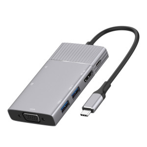 8 en 1 Type-C à HDMI + Type-C + USB X 2 + VGA + SD + TF + 3,5mm Hub Adaptateur SH7264128-20