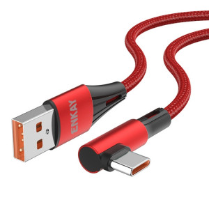 Enkay 66W USB vers USB-C / TYPE-C ELBOW 6A Protocole complet Câble de données de charge rapide, longueur: 1M (rouge) SE601B541-20