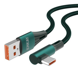 Enkay 66W USB vers USB-C / Type-C Elbow 6A Protocole complet Câble de données de charge rapide, longueur: 1M (vert) SE601C1939-20