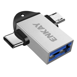 ENKAY ENK-AT112 2 IN 1 TYPE-C + Micro USB vers USB 3.0 Adaptateur OTG en alliage en aluminium (argent) SE801C340-20