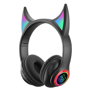 STN25 Devil Ear Casque pour enfants avec micro Casque sans fil Glowing Light Music Cadeaux de Noël avec boîte (Noir) SH101A1276-20