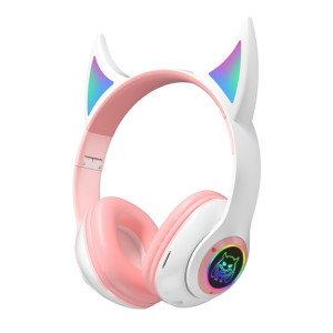 STN25 Devil Ear RGB Light Casque de musique sans fil pour enfants avec micro (Blanc) SH101C946-20